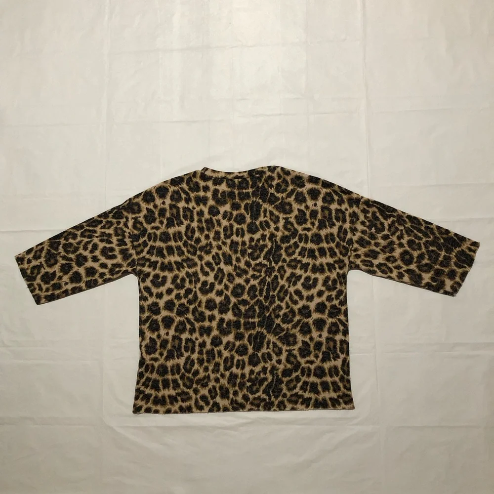 Zara Trafaluc (TRF) Womens 3/4 Sleeve Faded Leopard Print Brown Black Top L - Picture 7 of 9